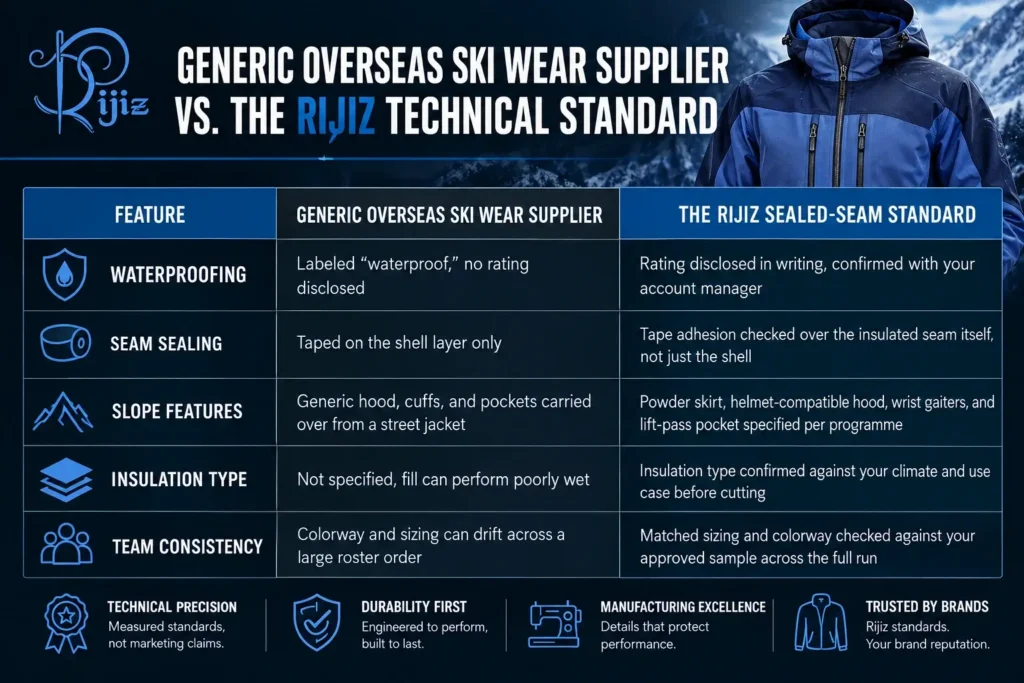 Generic Overseas Ski Wear Supplier vs. the Rijiz Sealed-Seam Standard