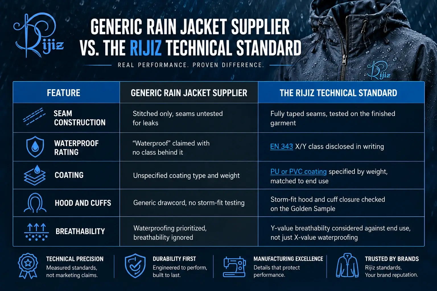 Generic Rain Jacket Supplier vs. the Rijiz Rain Jacket Standard